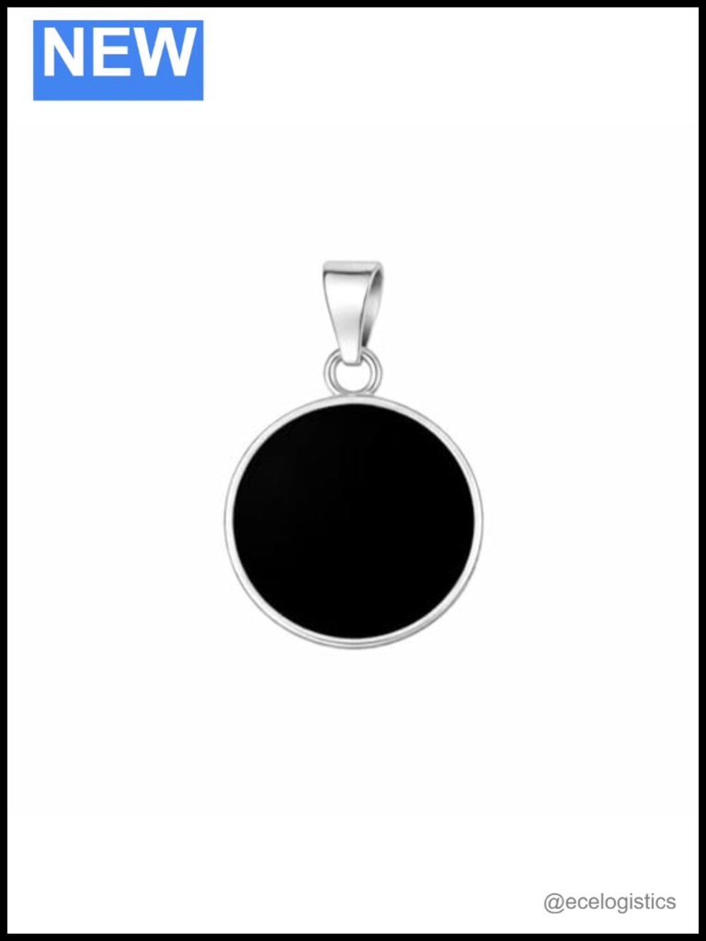925 Sterling Silver Round Flat Onyx Handmade Pendant Necklace Unisex